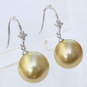 パール ピアス 18金 真珠 ゴールデンパール 南洋白蝶真珠 11mm