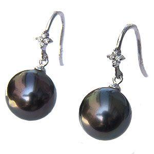 パール ピアス 18金 18k 真珠 ブラック タヒチ黒蝶真珠 ダイヤモンド