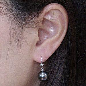 パール ピアス 18金 18k 真珠 ブラック タヒチ黒蝶真珠 ダイヤモンド