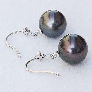 パール ピアス 18金 18k 真珠 ブラック タヒチ黒蝶真珠 ダイヤモンド