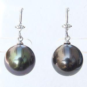 パール ピアス 18金 18k 真珠 ブラック タヒチ黒蝶真珠 11mm  