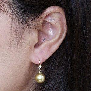 パール ピアス 18金 18k 真珠 南洋白蝶真珠 ゴールド系 直径10mm