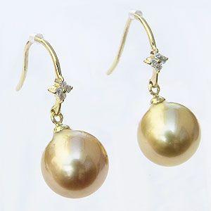 パール ピアス 18金 18k 真珠 南洋白蝶真珠 ゴールド系 直径10mm