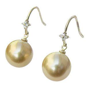 パール ピアス 18金 18k 真珠 ゴールデン 南洋白蝶真珠 ゴールド系