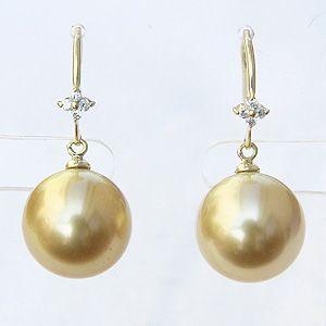 パール ピアス 18金 18k 真珠 ゴールデン 南洋白蝶真珠 ゴールド系