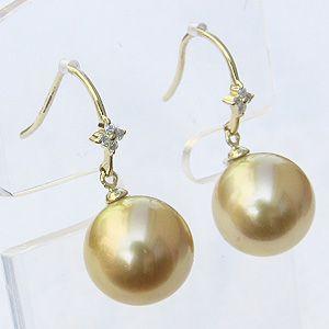 パール ピアス 18金 18k 真珠 ゴールデン 南洋白蝶真珠 ゴールド系