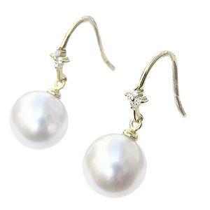 パール ピアス 18金 18k 真珠 南洋白蝶真珠 ホワイト色 直径10mm