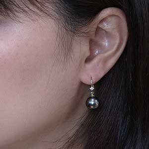 パール ピアス 18金 18k 真珠 タヒチ黒蝶真珠 ブラック 直径10mm 