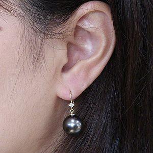 パール ピアス 18金 18k 真珠 タヒチ黒蝶真珠 ブラック 直径11mm 