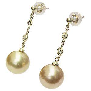 パール ピアス 18金 18k 真珠 ゴールデン 南洋白蝶真珠 ゴールド系 