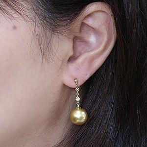 パール ピアス 18金 18k 真珠 ゴールデン 南洋白蝶真珠 ゴールド系 