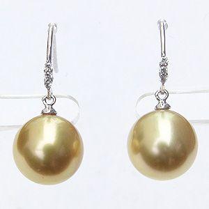パール ピアス 18金 真珠 ゴールデンパール 南洋白蝶真珠 11mm