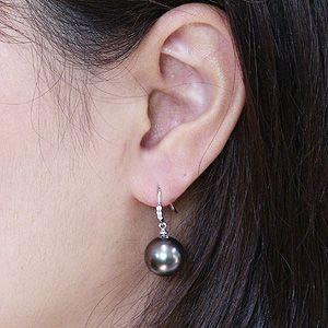 パール ピアス 18金 18k 真珠 ブラック タヒチ黒蝶真珠 11mm