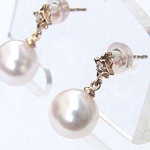 パール ピアス 18金 真珠 あこや本真珠 k18 ピンクゴールド あこや本真珠 8mm ダイヤモンド 2石 0.02ct 揺れる 送料無料 プレゼント ギフト 自分買い puの画像