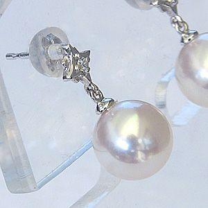 真珠ピアス パールピアス 本真珠 8ｍｍ プラチナピアス 真珠 パール ピアスダイヤモンド 0.02ct ピアス ゆれる 揺れる 送料無料 プレゼント ギフト puの画像