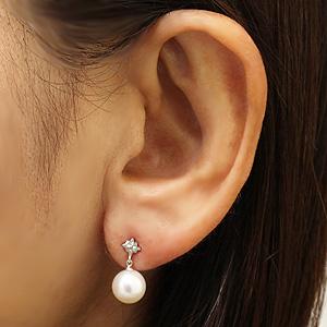 真珠ピアス パールピアス 本真珠 8ｍｍ プラチナピアス 真珠 パール ピアスダイヤモンド 0.02ct ピアス ゆれる 揺れる 送料無料 プレゼント ギフト puの画像