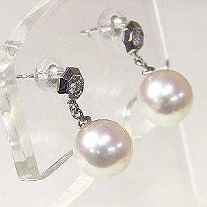 真珠ピアス パールピアス パール ピアス 真珠 本真珠 8ｍｍ プラチナピアス ダイヤモンド 0.06ct 揺れる 送料無料 ピアス プレゼント ギフト 自分買い puの画像