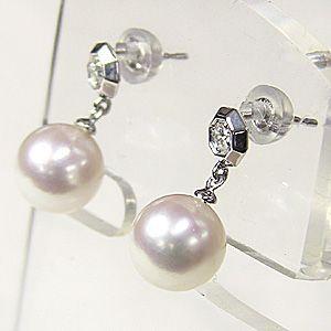 真珠ピアス パールピアス パール ピアス 真珠 本真珠 8ｍｍ プラチナピアス ダイヤモンド 0.06ct 揺れる 送料無料 ピアス プレゼント ギフト 自分買い puの画像