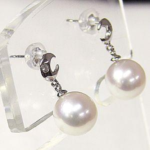 パールピアス 真珠 ピアス あこや本真珠 プラチナ 8mm 月 ダイヤモンド 0.02ct ゆれる 揺れる 送料無料 プレゼント ギフト ご褒美 自分買い puの画像