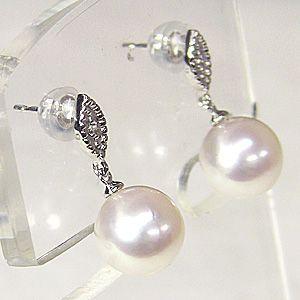 パールピアス 真珠 パール ピアス あこや本真珠 プラチナ 8mm ダイヤモンド 2石 0.02ct ピアス ぶら下がり ゆれる 揺れる 送料無料 プレゼント 自分買い puの画像
