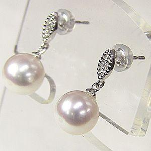 パールピアス 18金 パール ピアス 18k 真珠 本真珠 k18 ホワイトゴールド ダイヤモンド 2石 0.02ct ゆれる 揺れる 送料無料 プレゼント ご褒美 自分買い puの画像