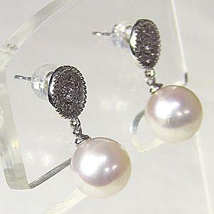 パールピアス 18金 真珠 あこや本真珠 k18 ホワイトゴールド 8mm ピンクホワイト系 ダイヤモンド 0.10ct 揺れる 送料無料 プレゼント ギフト 自分買い puの画像