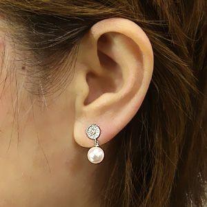 パールピアス 18金 真珠 あこや本真珠 k18 ホワイトゴールド 8mm ピンクホワイト系 ダイヤモンド 0.10ct 揺れる 送料無料 プレゼント ギフト 自分買い puの画像