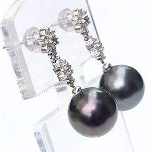 パール ピアス 18金 18k k18 タヒチ黒蝶真珠 タヒチ ブラック 真珠