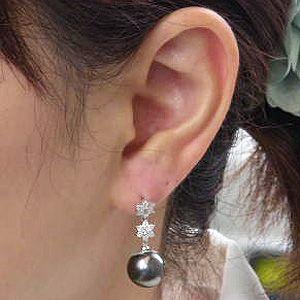 パール ピアス 18金 18k k18 タヒチ黒蝶真珠 タヒチ ブラック 真珠