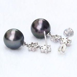 パール ピアス 18金 18k k18 タヒチ黒蝶真珠 タヒチ ブラック 真珠