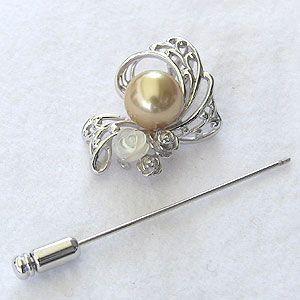 ブローチ 真珠ブローチ 兼 ペンダント 南洋白蝶真珠 ゴールド系 10mm