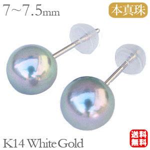 パールピアス 18金 パール ピアス 真珠ピアス 本真珠 グレー系 k14 