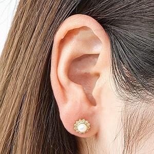 パール ピアス 18金 18k 真珠 4mm k18 イエローゴールド ダイヤモンド シリコンダブルロックキャッチき 送料無料 プレゼント ギフト ご褒美 自分買い puの画像