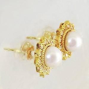 パール ピアス 18金 18k 真珠 4mm k18 イエローゴールド ダイヤモンド シリコンダブルロックキャッチき 送料無料 プレゼント ギフト ご褒美 自分買い puの画像