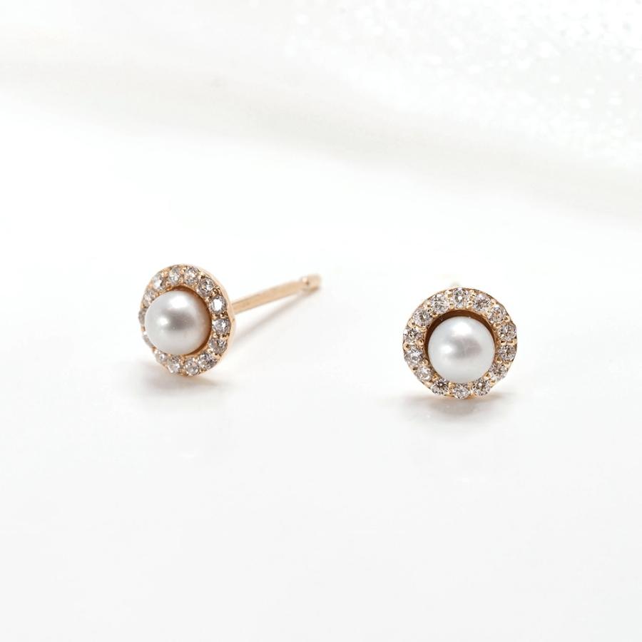 パール ピアス 18金 18k 真珠 3mm k18 ピンクゴールド ダイヤモンド 