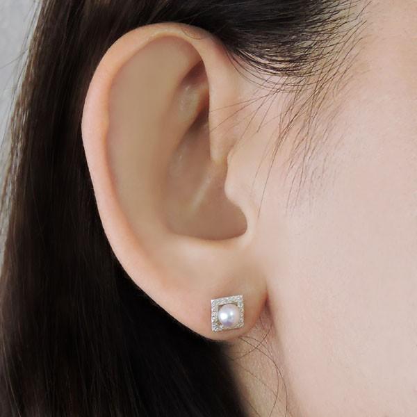 パールピアス 18金 パール ピアス 18k あこや本真珠 ダイヤモンド 0.13