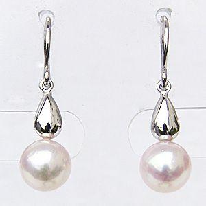 パールピアス 18金 パール ピアス 18k 真珠 フック式 あこや本真珠 ホワイトゴールド ぶら下がり ゆれる 揺れる 送料無料 プレゼント ギフト 自分買い puの画像
