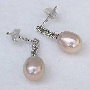 パール ピアス 18金 18k 淡水 湖水真珠 パープル系 つり鐘型