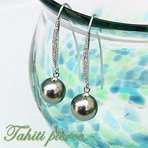パール ピアス 18金 18k フックピアス ゆれる 揺れる ぶら下がり 黒