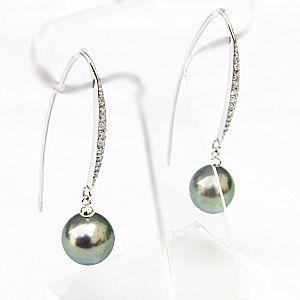 パール ピアス 18金 18k フックピアス ゆれる 揺れる ぶら下がり 黒