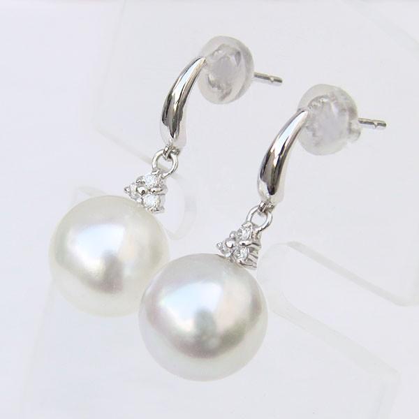 ピアス 南洋白蝶真珠 ダイヤモンド 18金 18k k18 ホワイトゴールド  