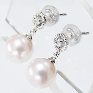 パール ピアス 18金 18k 真珠 あこや本真珠 ダイヤモンド 真珠 k18 ホワイトゴールド シリコンダブルキャッチ付 送料無料 き プレゼント ご褒美 自分買い puの画像