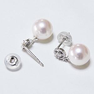 パール ピアス 18金 18k 真珠 あこや本真珠 ダイヤモンド 真珠 k18 ホワイトゴールド シリコンダブルキャッチ付 送料無料 き プレゼント ご褒美 自分買い puの画像