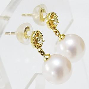 パール ピアス 18金 18k 真珠 あこや本真珠 ダイヤモンド 真珠 k18 ゴールド イエローゴールド シリコンダブルキャッチ付 き プレゼント ご褒美 自分買い puの画像