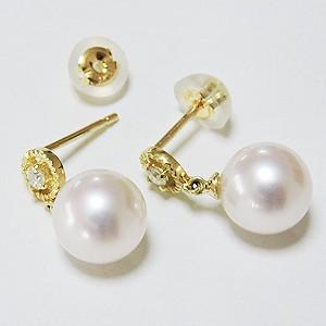 パール ピアス 18金 18k 真珠 あこや本真珠 ダイヤモンド 真珠 k18 ゴールド イエローゴールド シリコンダブルキャッチ付 き プレゼント ご褒美 自分買い puの画像