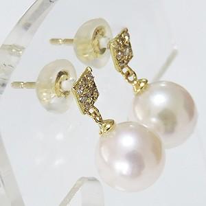 パール ピアス 18金 18k 真珠 あこや本真珠 ダイヤモンド k18 ゴールド