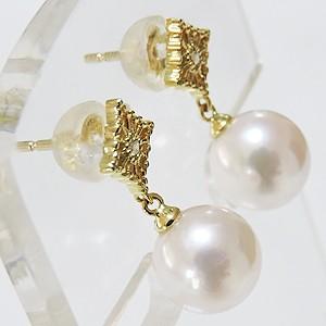 パール ピアス 18金 18k 真珠 あこや本真珠 ダイヤモンド 真珠 k18 ゴールド イエローゴールド シリコンダブルキャッチ付 き プレゼント ご褒美 自分買い puの画像