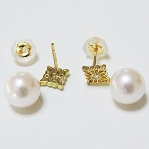 パール ピアス 18金 18k 真珠 あこや本真珠 ダイヤモンド 真珠 k18 ゴールド イエローゴールド シリコンダブルキャッチ付 き プレゼント ご褒美 自分買い puの画像
