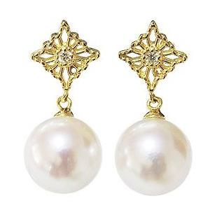 パール ピアス 18金 18k 真珠 あこや本真珠 ダイヤモンド 真珠 k18 ゴールド イエローゴールド シリコンダブルキャッチ付 き プレゼント ご褒美 自分買い puの画像