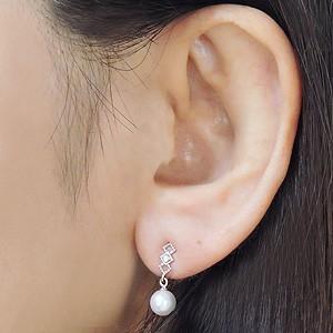 パール ピアス パールピアス 真珠ピアス ダイヤモンド k18 18k 18金 ホワイトゴールド 真珠 あこや アコヤ 揺れる 送料無料 プレゼント ご褒美 自分買い puの画像